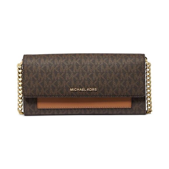 Michael Kors Women's Brown/Acorn Jet Set 2 in 1 Wallet-on-a-Chain Crossbody - Picture 1 of 16